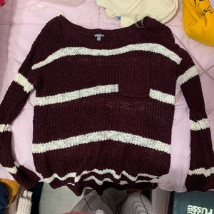 Maroon & Cream Striped Sweater